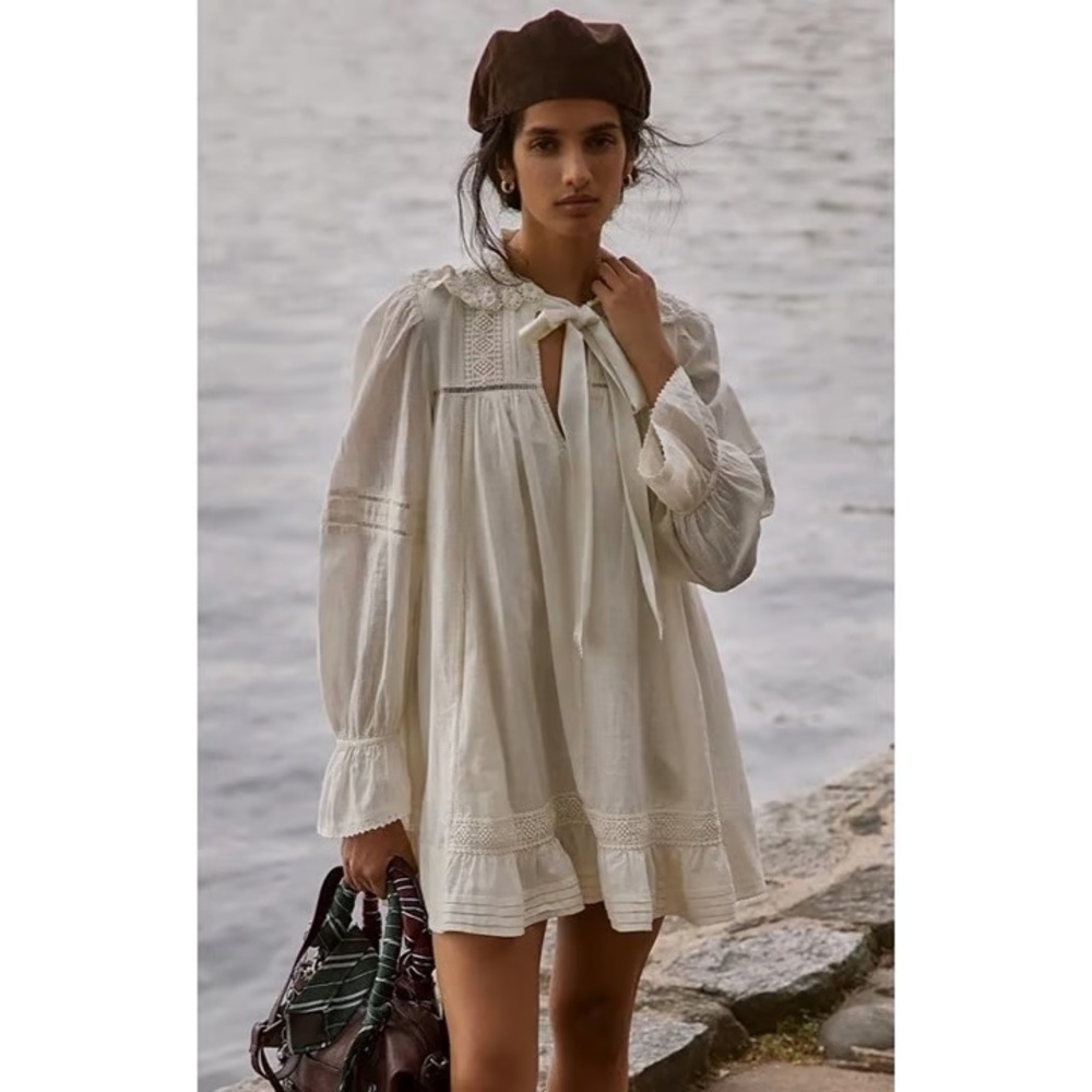 NWT Free People 5 o'clock Tea Time Mini Dress Linen Cream